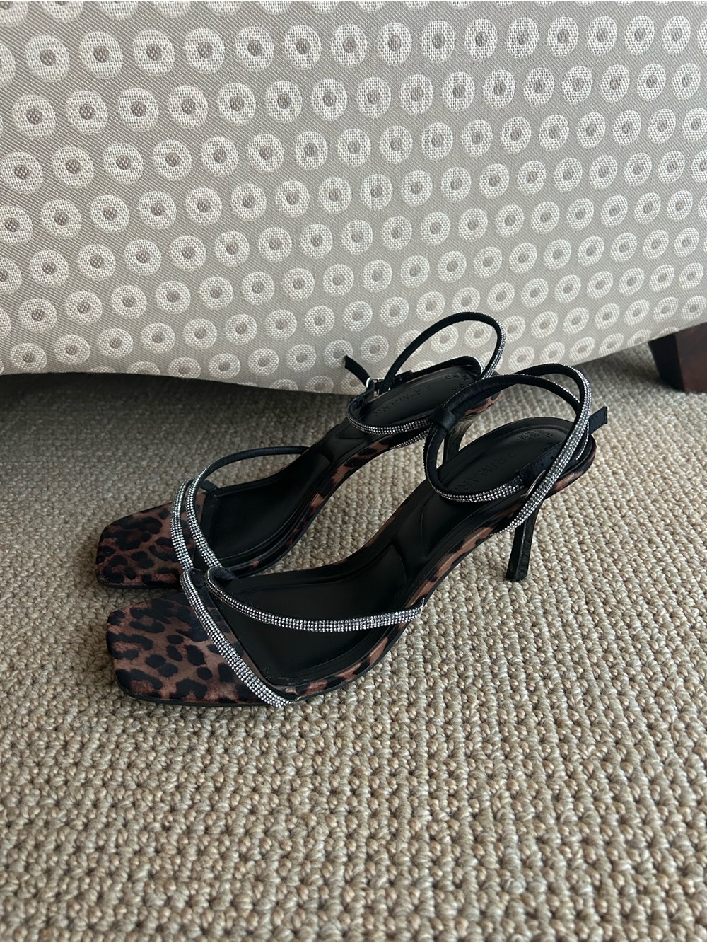 Primark Leopard Print Stiletto Slingback Sandals with Rhinestone Straps Size 9 - Picture 2 of 9